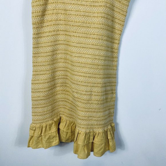 🛑 American Eagle Women's Smocked Bodycon Mini Dress Yellow Linen Blend NWT - Picture 4 of 13